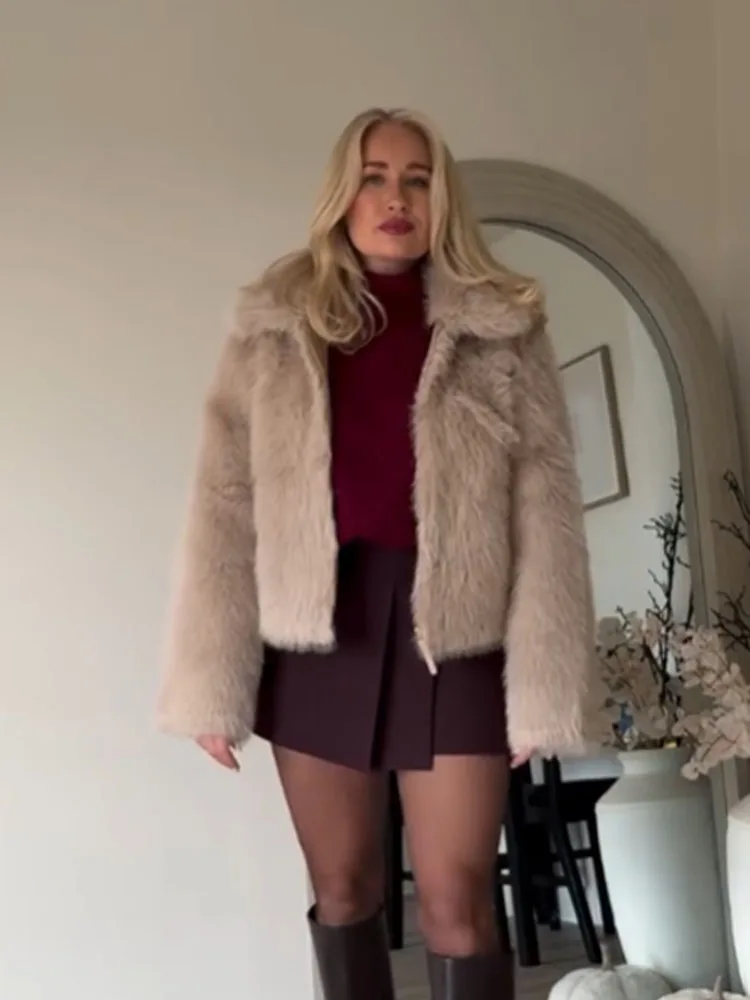 HH Women's Autumn And Winter Lapel Imitation Fur Jacket Short Thickened Warm Plush Top Retro Fashionable Temperament Jacket