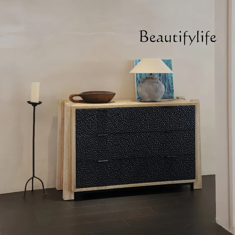 

Medieval solid wood hammer texture dining side cabinet retro light luxury designer home living room home locker