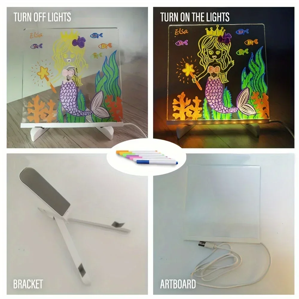 Panneau d'affichage en acrylique à lumière LED, USB effaçable, planche à dessin pour enfants, CIY pour cadeaux d'anniversaire, panneaux publicitaires de bar