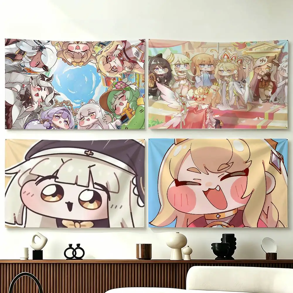 Trickcal Chibi Go G-Game Flags Wall Hanging Tapestry Outdoor Garage Room Decorative flag Background Blanket