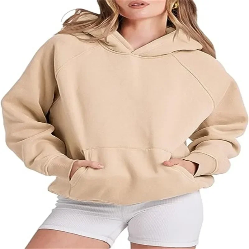 

Fall 1 Women Hoodies Retro Solid Color Fleece Oversized Sweatshirts Harajuku Korean Style Factory Sales Lady Coat Kpop