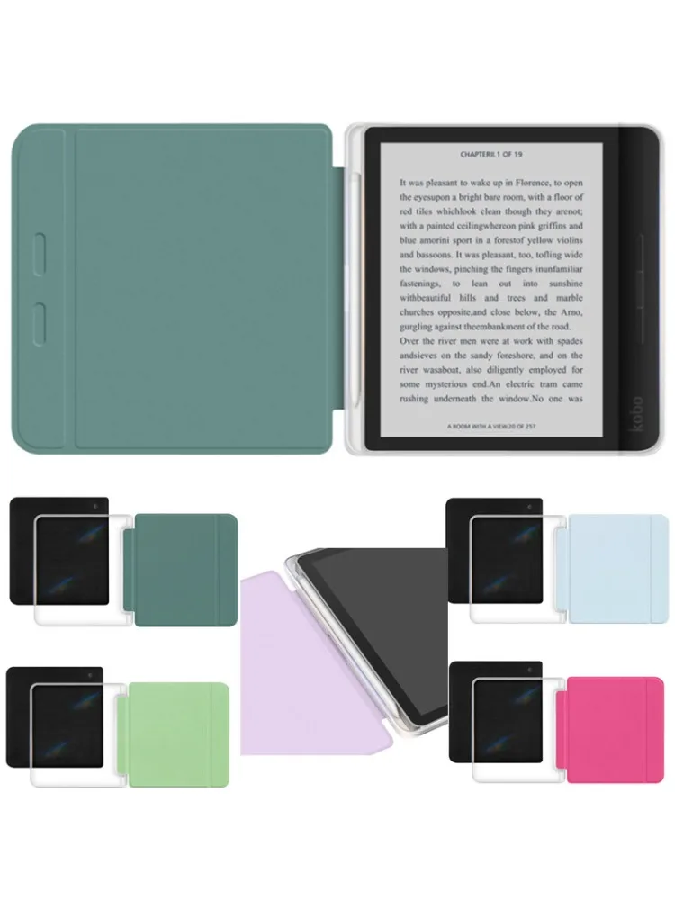 Przezroczyste etui z PU skóry z przeszyciami w kolorze dla Kobo Libra Colour Color 7'' N428B z przegródką na długopis, funkcją automatycznego budzenia/usypiania, odporne na wstrząsy, osłona na e-reader. — zdjęcie produktu 7