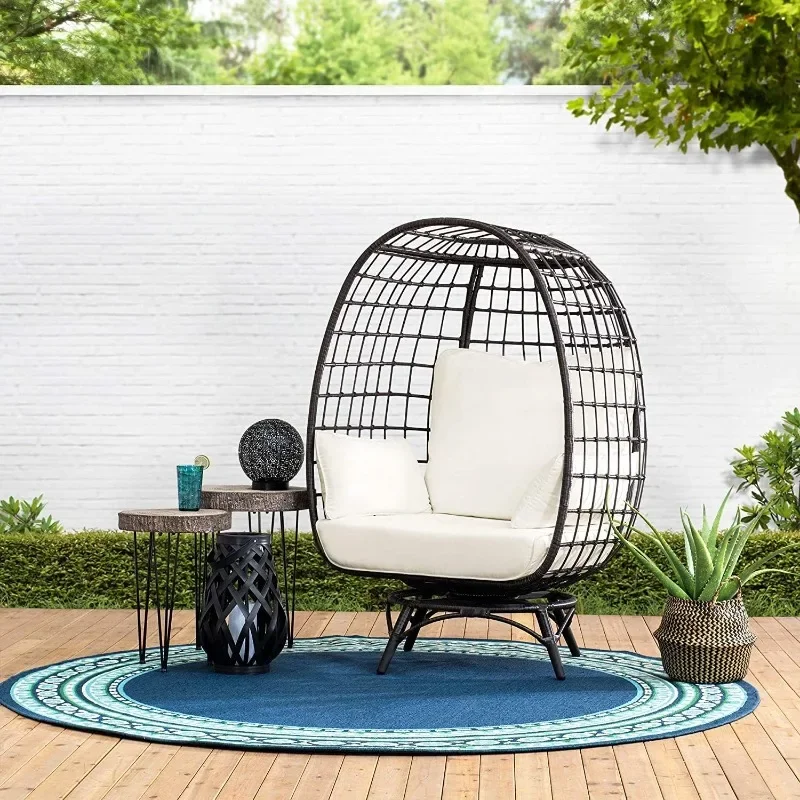 Wicker rotary lounge chair, oversized indoor-outdoor egg chair can be used for patio, backyard, living room