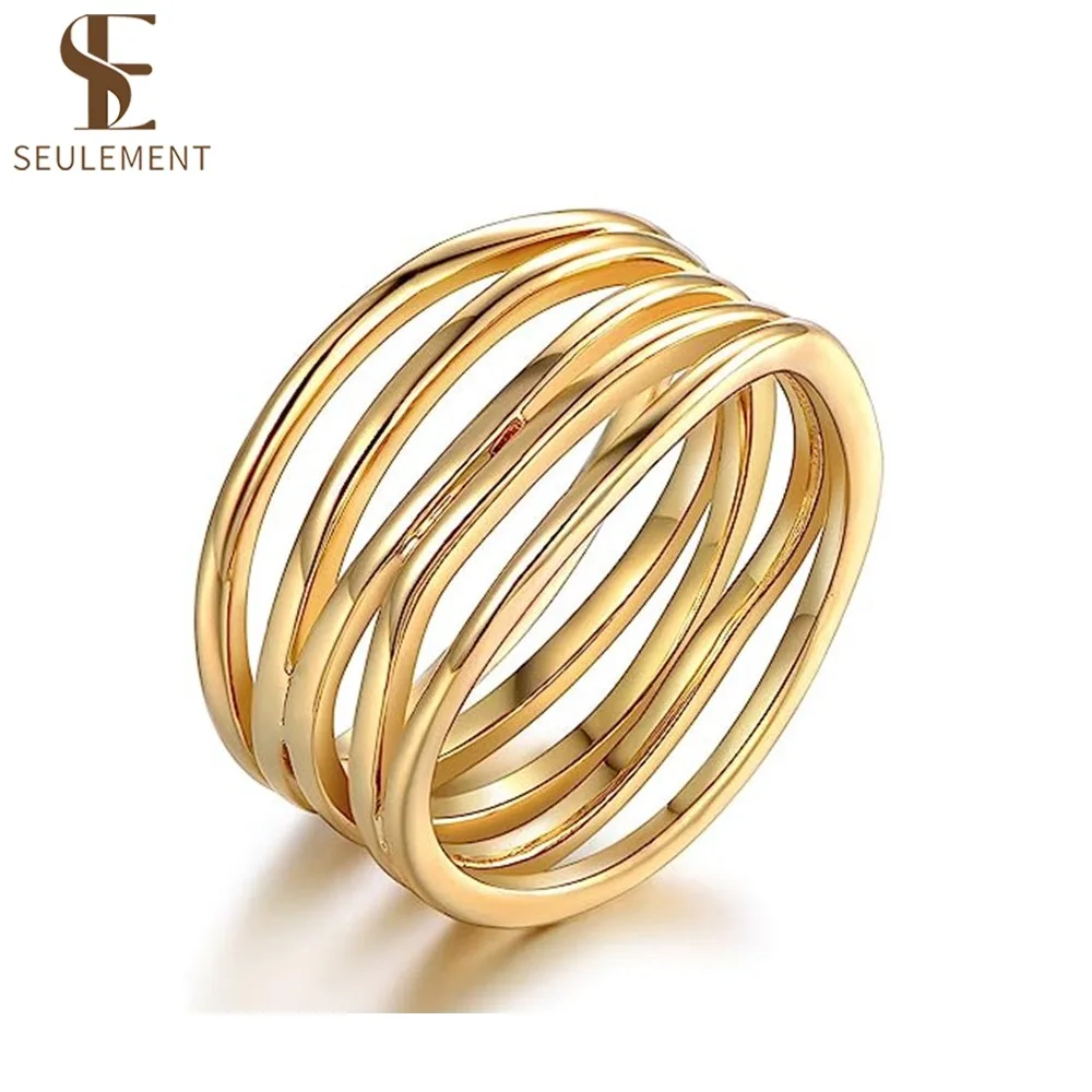 Seulement Fashion Gold Plate Ring Personalized Multi-layer Line  Rings Unique Punk Jewelry for Women Party Gift