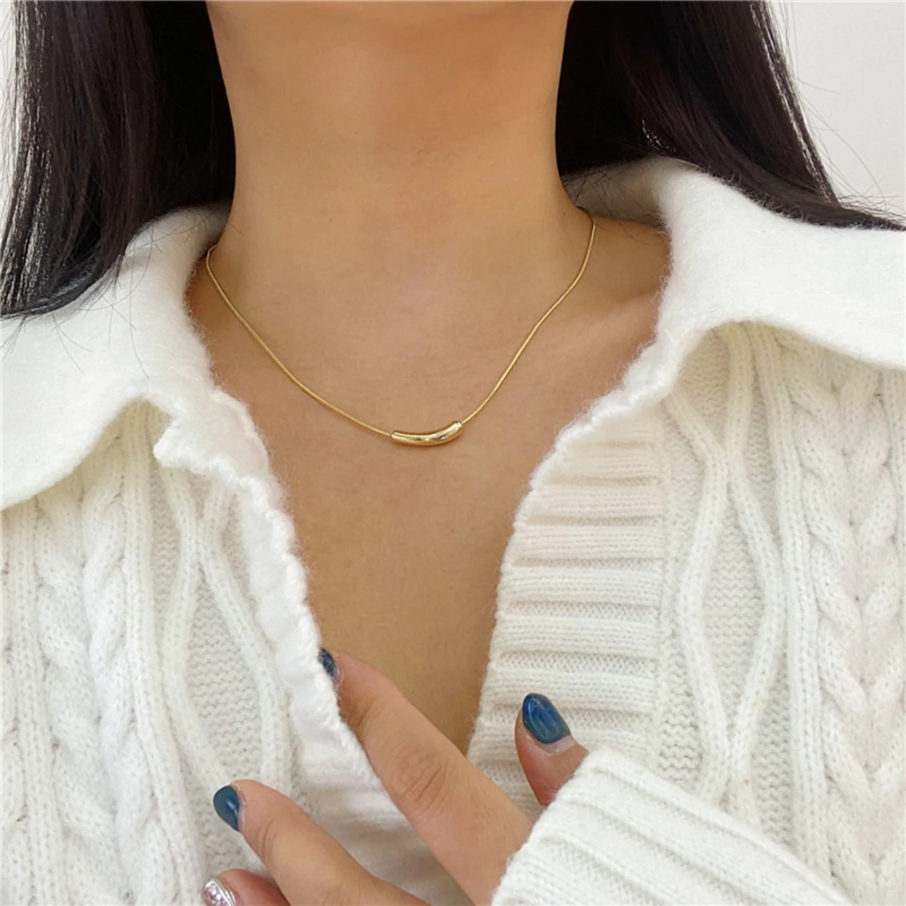 Simple ins necklace, versatile eggplant clavicle chain pendant, clavicle chain, internet celebrity personality necklace