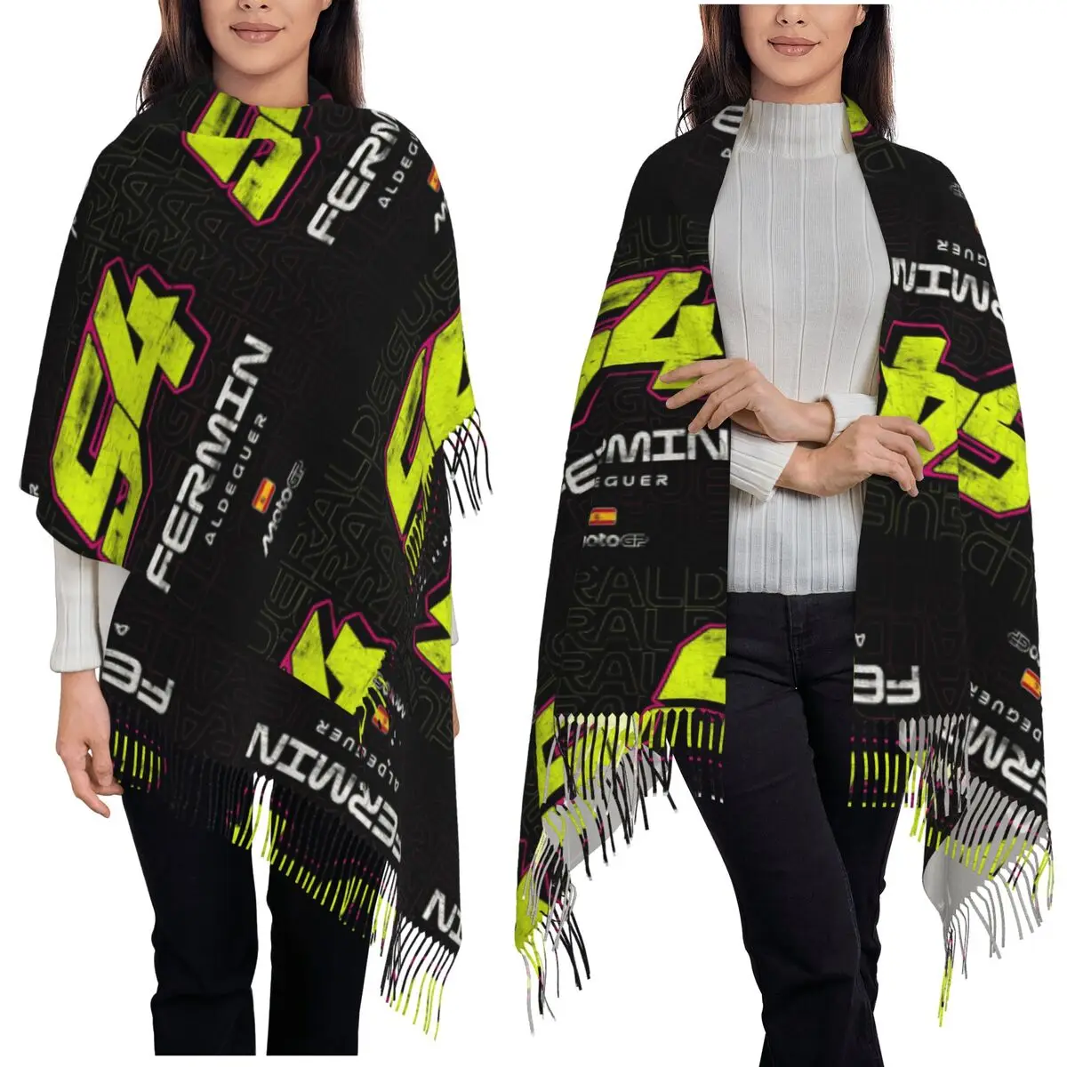 Fermin Aldeguer Number 54 Ducati BK8 MotoGP Scarf Tassel Scarves for Women Soft Warm Shawls and Large Fall Winter Shawl Wraps