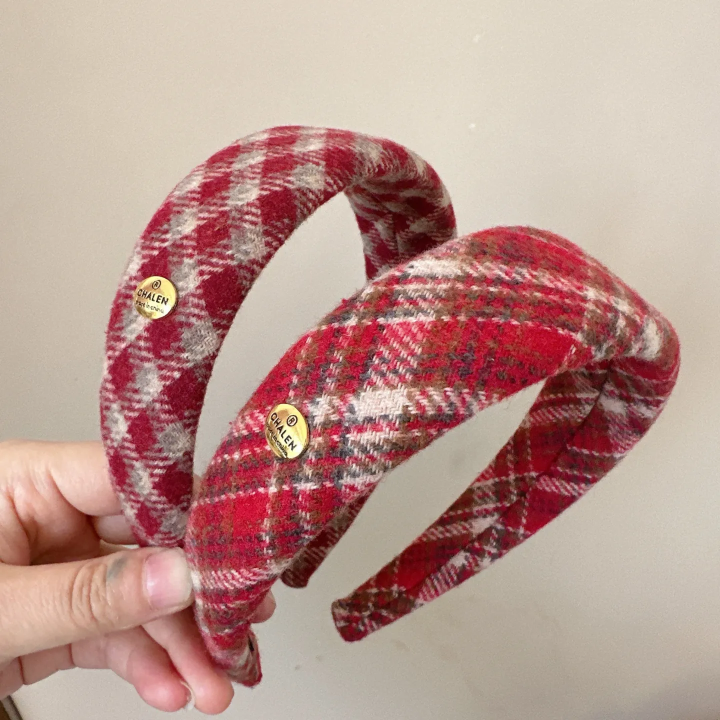 Upgraded Red Plaid Plush Headband for Women Korean Style Winter Warm Soft Non Slip Wide Comfortable Daily Hair Band