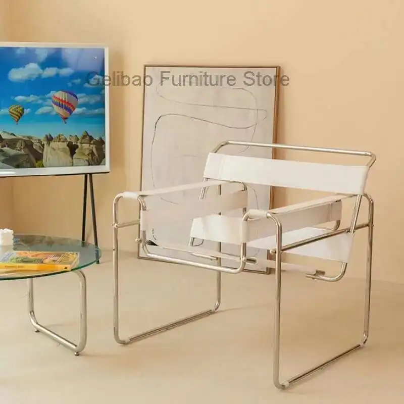 

Nordic Chair Lazy Sofa Scandinavian Saddle Leather Single Chair Stainless Steel Leisure Single Sofa Chair Lounge Chair