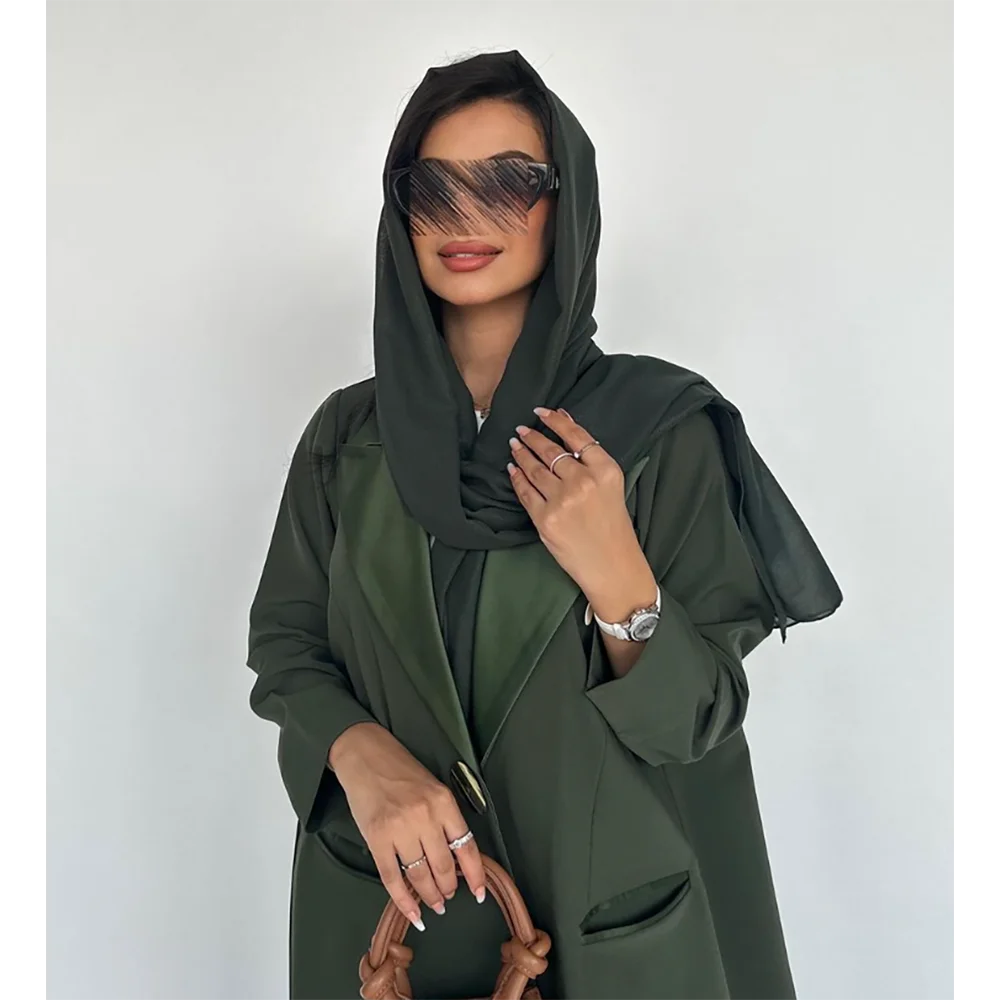 Lightweight Breathable Women Abaya Muslim Robe Loose Female Blazer New Single Button Lady Jacket One Piece فساتين إسلامية