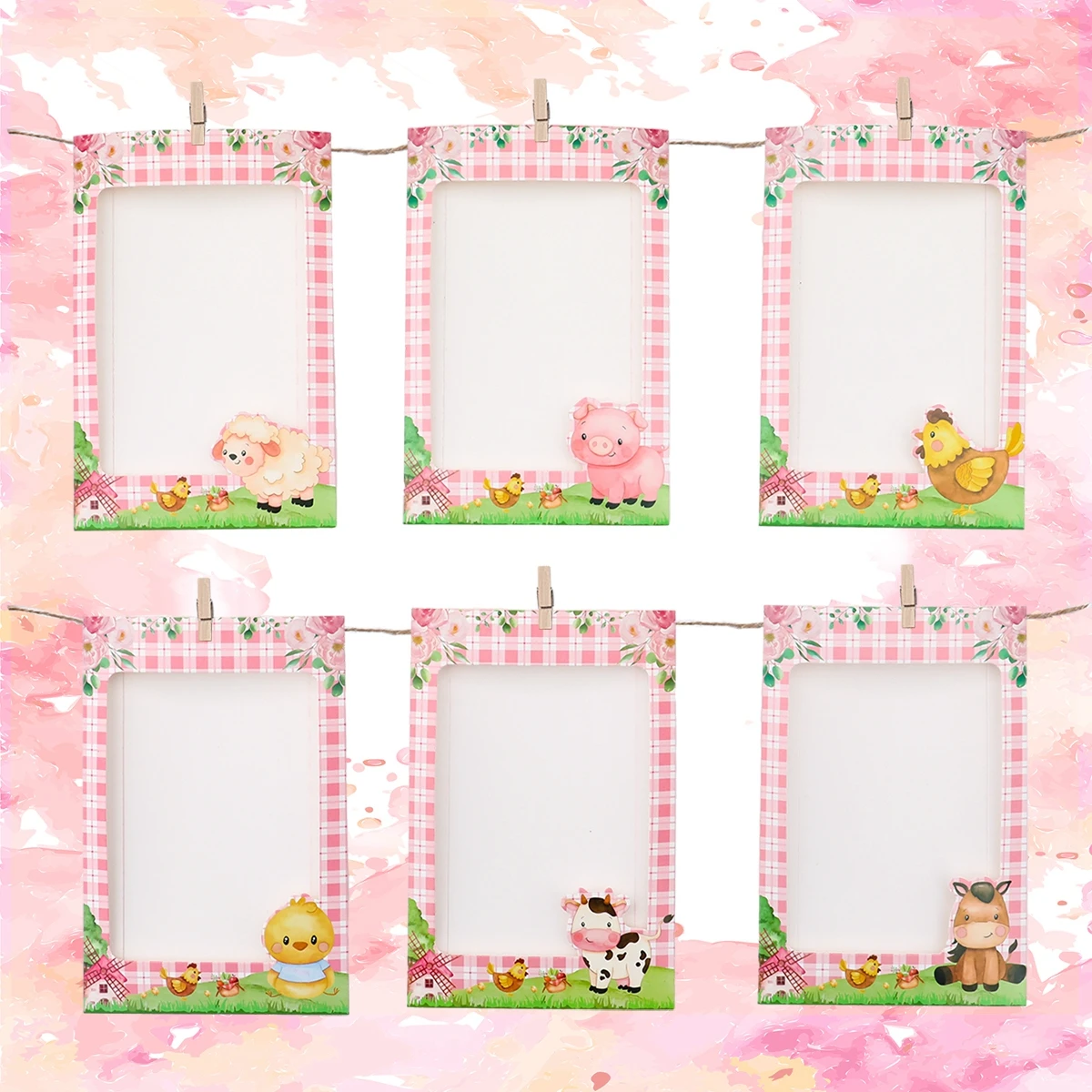 Farm Animal 1 Photo Frame Banner, primeiro aniversário Garland, Baby Girl 1 ano fazenda temática aniversário festa suprimentos
