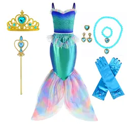 2024 New Mermaid Cosplay Costume Girls Ariel Movie Role Playing Princess Siren Suit Children Summer Pool Party Clothing Dress up