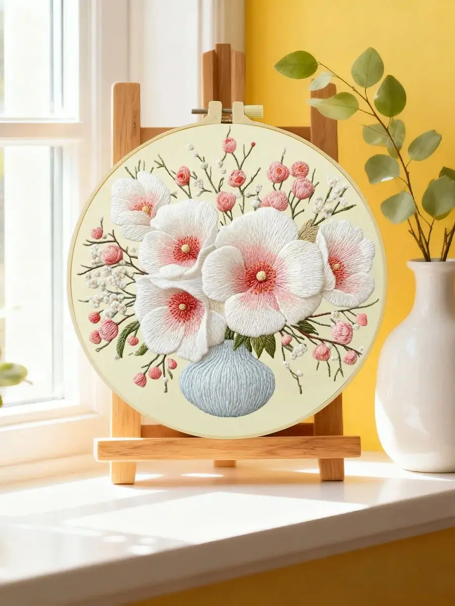1 Stück 20X20CM/15X15CM 7,87/6,3 Zoll Blumen-Stickerei-Starter-Kit DIY-Kit DIY-Stickerei-Set Handarbeiten Nadelkunst – Detail 6