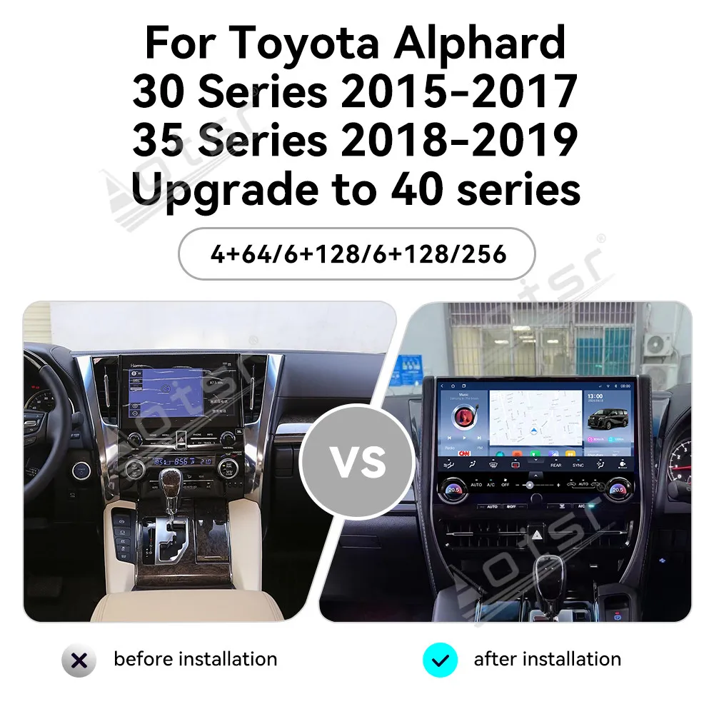 For Toyota Alphard 30 Series 2015-2017 35 Series 2018-2019 to 40 Series Android 13 CarPlay Car Radio GPS Navi Multimedia Player