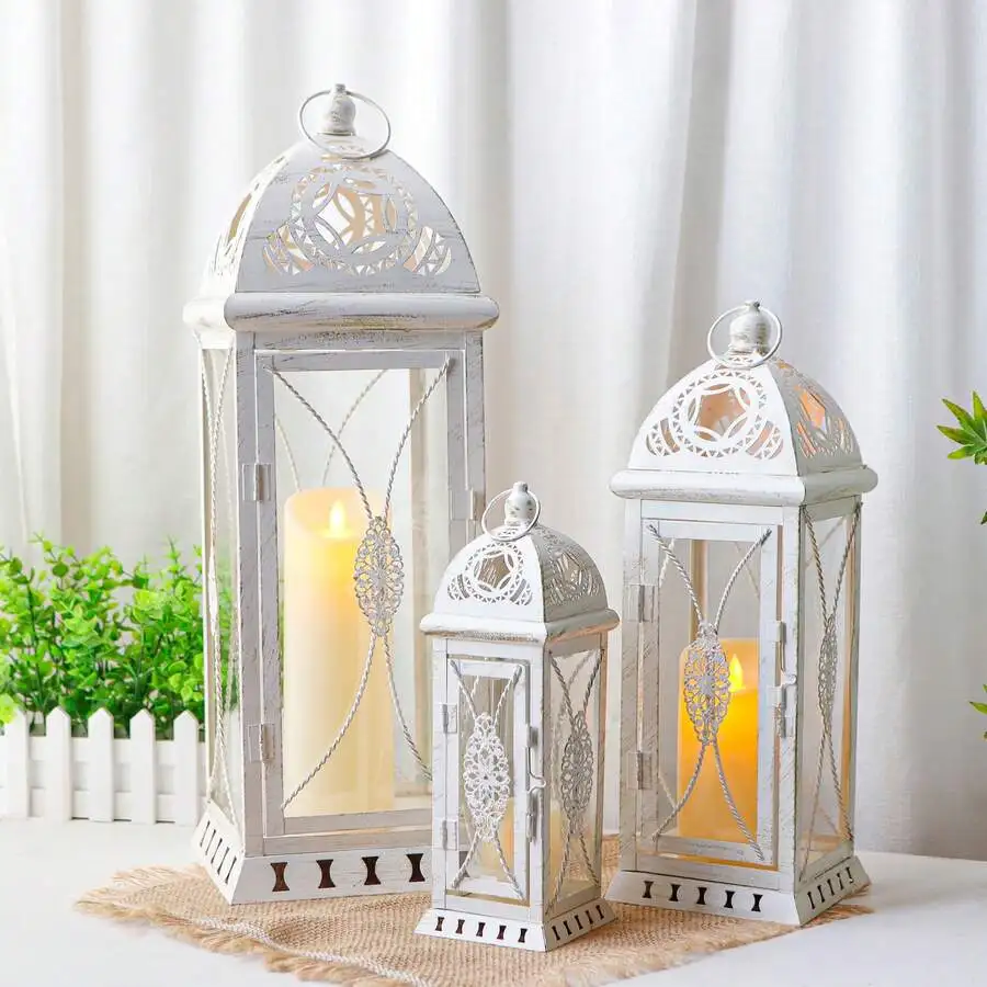 Set Of 3 Decorative Candle Lanterns 22''&16'&11' H Vintage Metal Candle Holders For Garden Yard Patio Wedding Parties Events Ind