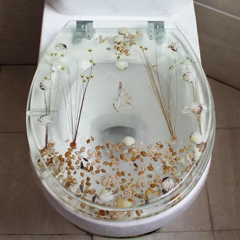 Transparent Urea Resin Toilet Seat Cover Thick Slow Close Solid Shell Decor