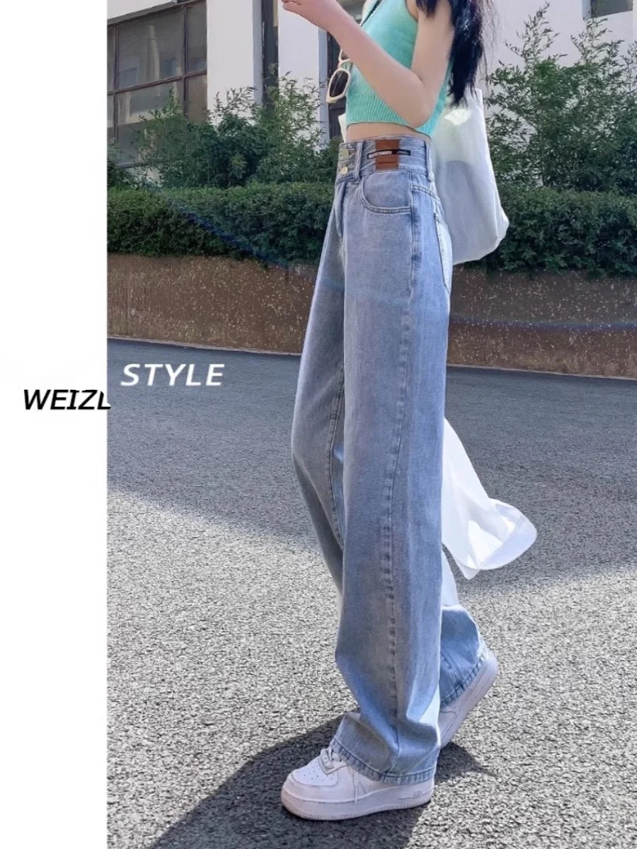

High Waist Straight Leg Jeans Women's Summer Thin Loose Long Pants Small Size Narrow Version Wide Leg Pants