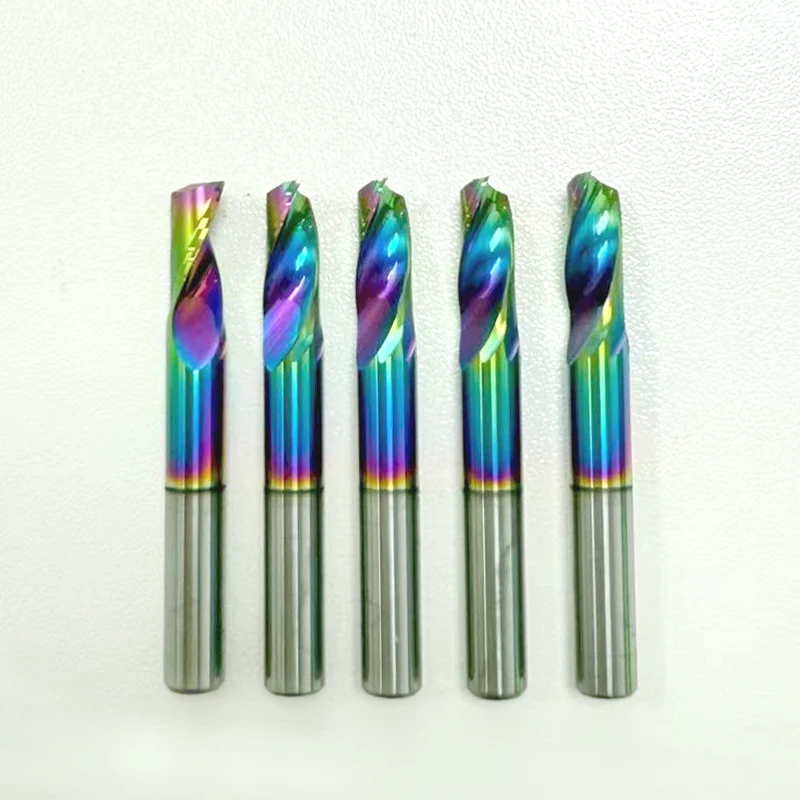 

10 шт. 3,175 мм, 4 мм, 5 мм, 6 мм, хвостовик, фреза для резки, правая спиральная концевая фреза с DLC-покрытием для дерева, деревообрабатывающие инструменты с ЧПУ