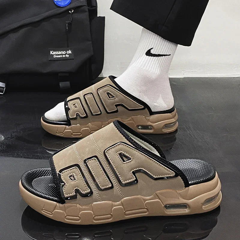 2025 New Trendy Brand Men's Slippers New Summer Style Cross-border Air Cushion Outer Wear One-row Slippers Men's Beach