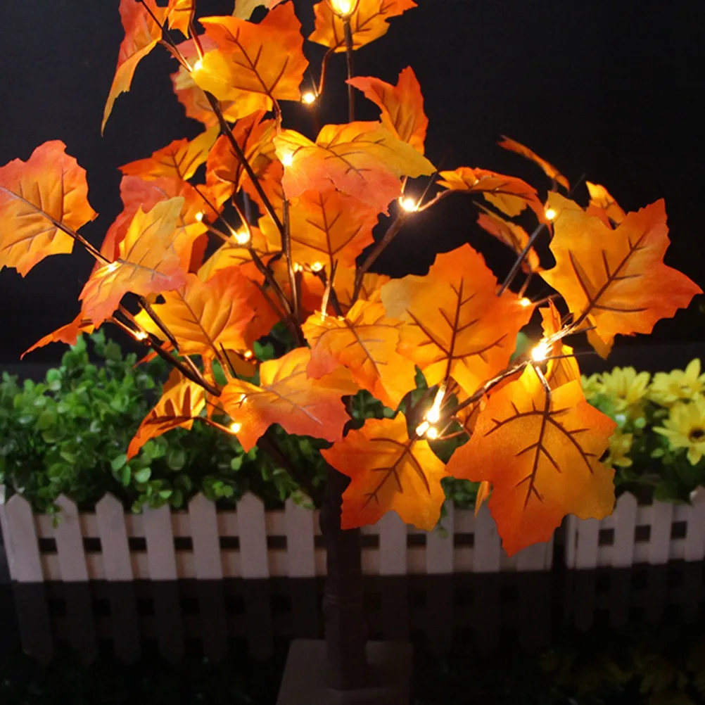 

Lighted Maple Tree 24Heads Artificial Fall Tabletop Decor Warm White LED Operated Autumn Festival Decoration Silk Cloth