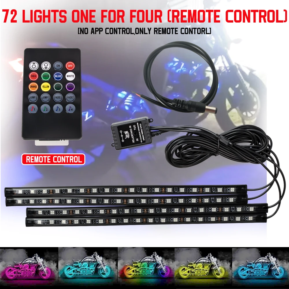 Motorrad LED Neon Streifen Licht Moto Drahtlose RGB Fernbedienung UnderGlow Lampe Kit Für Harley Yamaha Auto Dekorative Licht Streifen