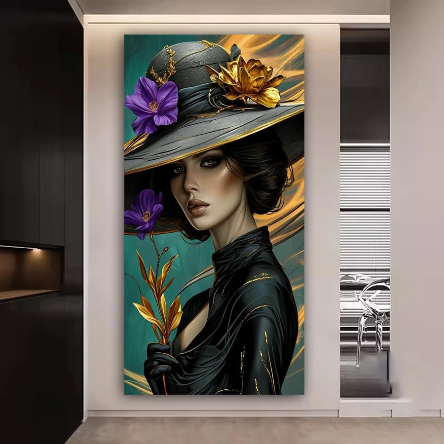 

Hat Woman Large Size Diy Diamond Art Painting Kit Beautiful Goddess Full Square Round Drill Mosaic Embroidery Picture Wall Decor
