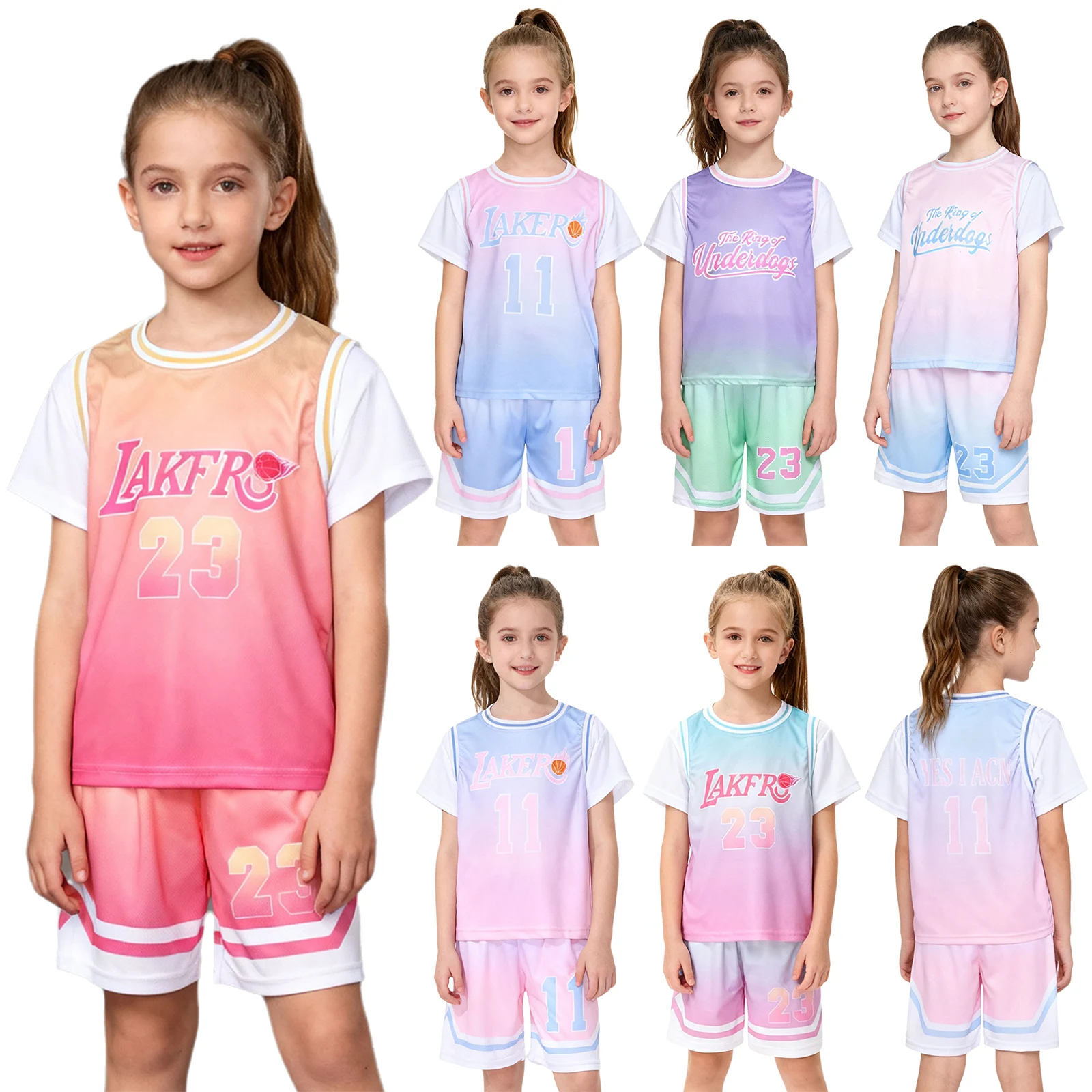 

Детские баскетбольные майки для девочек, спортивный комплект, спортивная футболка с короткими рукавами и принтом букв, шорты, одежда для уличных танцев в стиле хип-хоп