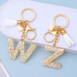 Classic Stone Filled Initial Letter Keychain Resin Name Keyring Purse Handbag Backpack Charms Decoration Women Girls Party Gifts