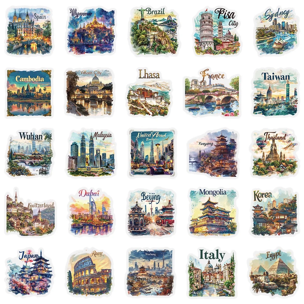 10/50 pçs legal global viagem cidade paisagem adesivos decalques diy telefone portátil guitarra papelaria skate brinquedo adesivo à prova dwaterproof água