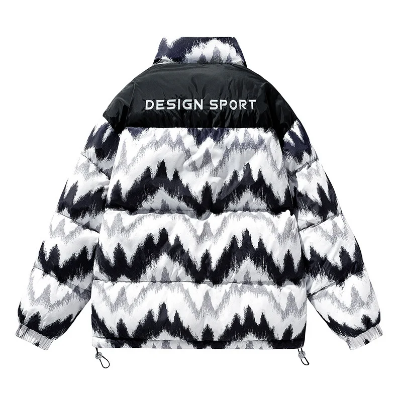 Man Jacket Winter American Printerd Patchwork Male Down Outerwear Thicken Cold-proof Stand Collar Long Sleeve Soft Men Coat