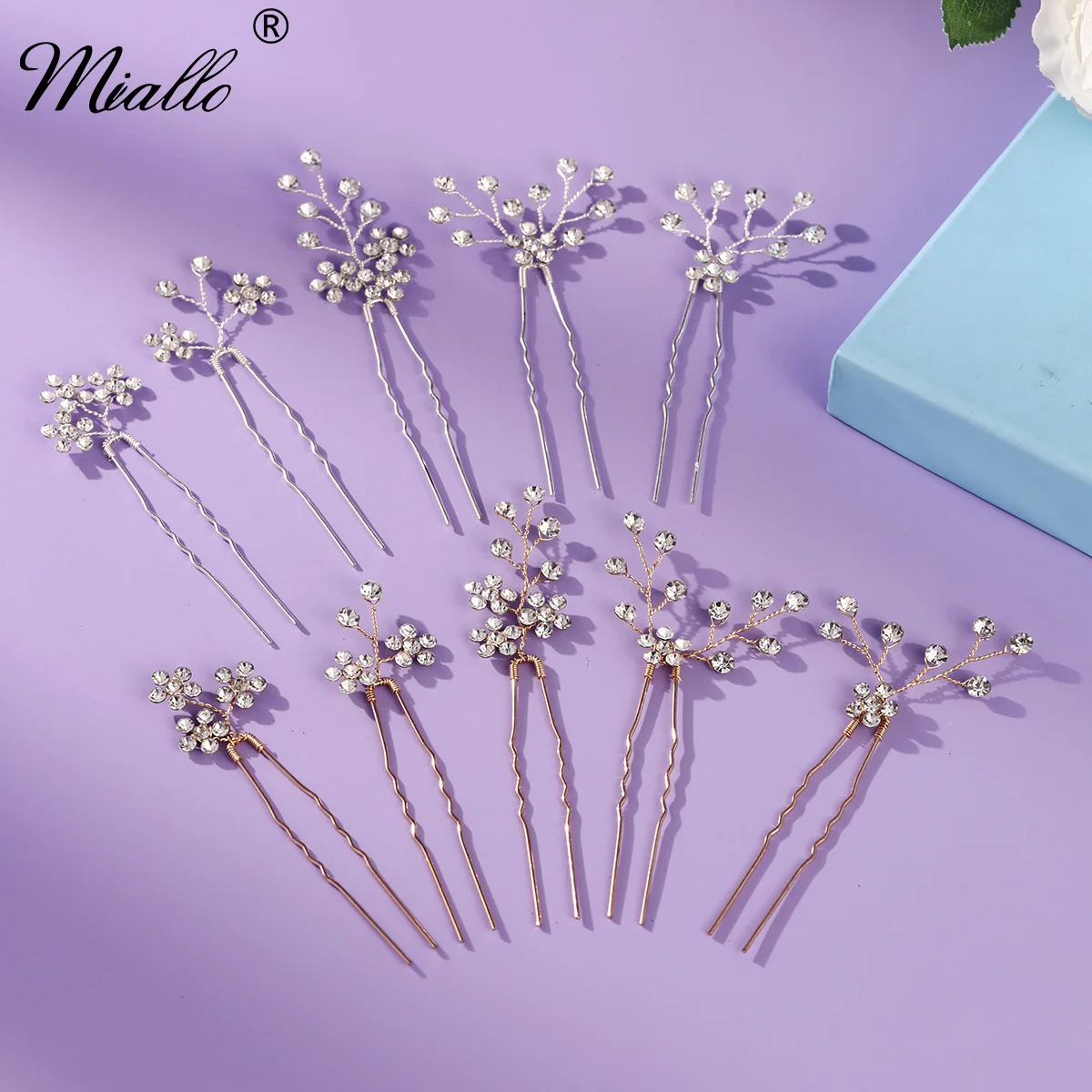 

Miallo 12 шт., набор свадебных заколок ручной работы со стразами и цветами, элегантные U-образные заколки для волос, ювелирные изделия, аксессуары для волос, украшение на голову