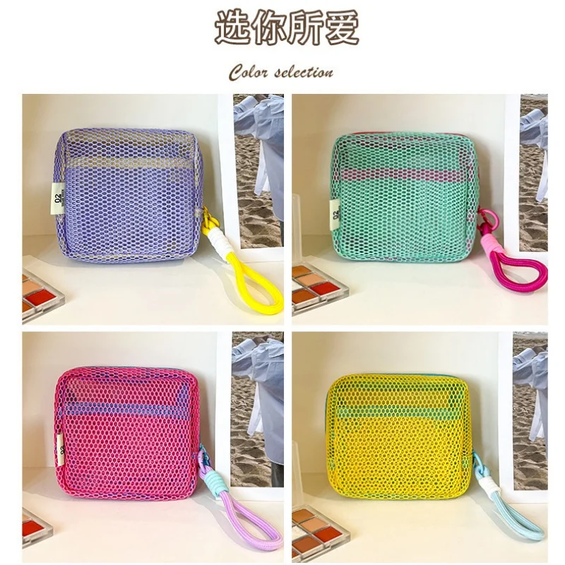 Mini Coin Purse Portable Mesh Makeup Bag Dopamine Mesh Cloth Money Lipstick Eyeshadow Storage Bag for Travelling Shoping