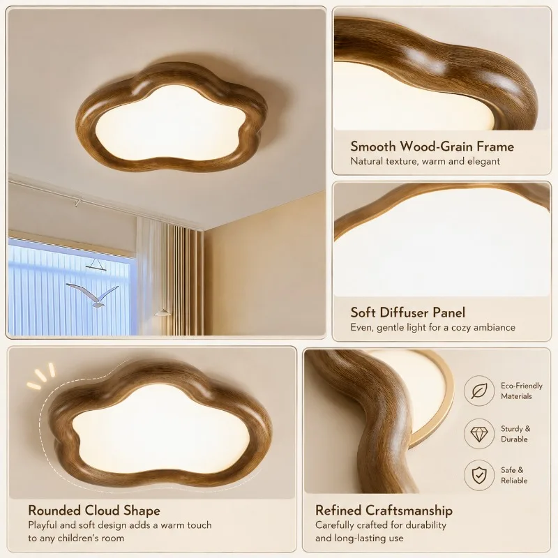 Full Spectrum LED Eye-Care Ceiling Light Modern Minimalist Cream Style Tri-Color Dimmable with Offline Voice  for  Bedroom Study