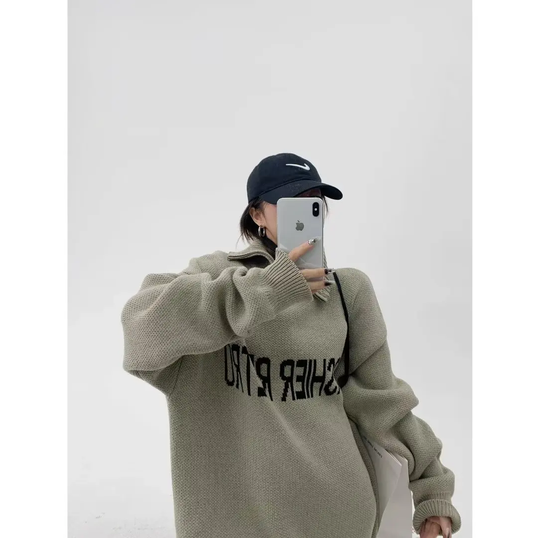 

2026 новая женская толстовка с круглым вырезом на весну и осень, свободный свободный американский ленивый стиль, модный пуловер с буквами, топ