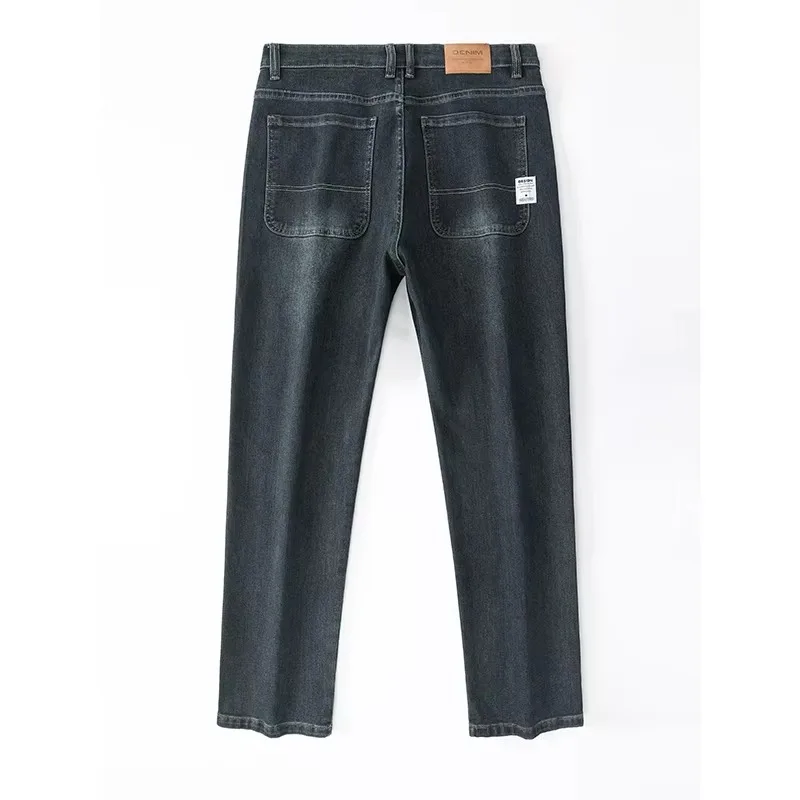 Autumn Winter  Brand New High Waist Jeans Classic Business Casual Office Men\'s Fashion Stretch Slim Denim Jeans Navy Blue