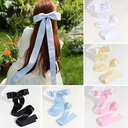 2023 100cm Long White Ribbon Bow Hair Clip Women Girls Party ballet Bowknot Barrettes Clip Back Head Hairpin Hair Accessories