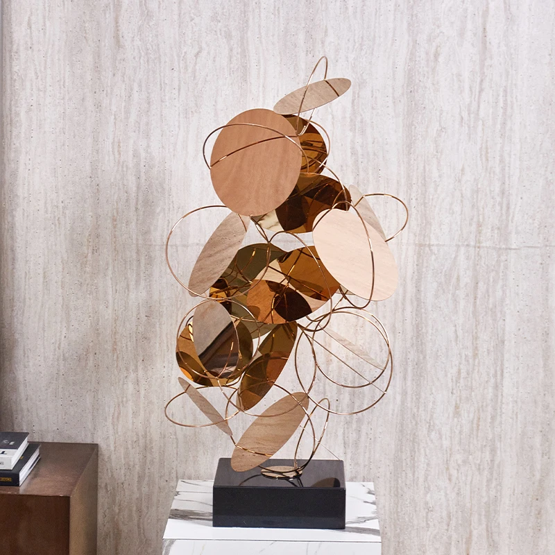 Modern Round Shape Gold Color Metal Polygon Abstract Crafts For Home Decoration And Congratulations Occasions