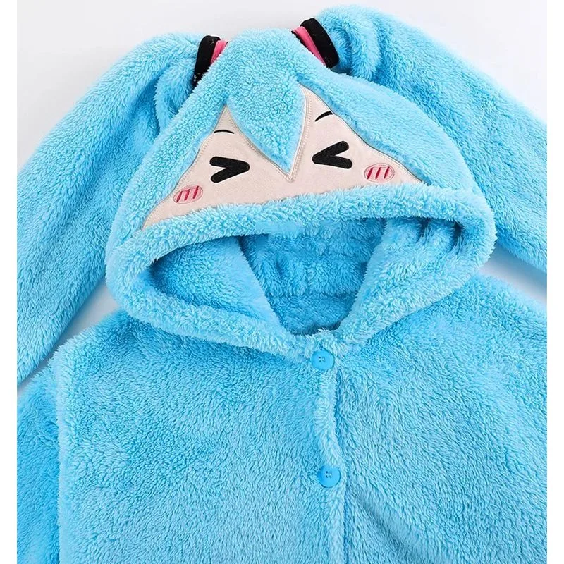 Hatsune Miku cartoon thickened nightgown creative personality coral velvet pajamas couple home clothes set kawaii cloak blanket