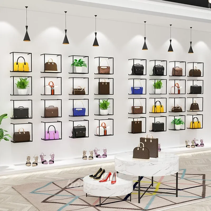 Shoe store shoe rack wall wrought iron clothing store bag store display rack window boutique wrought iron cabinet creative shelf