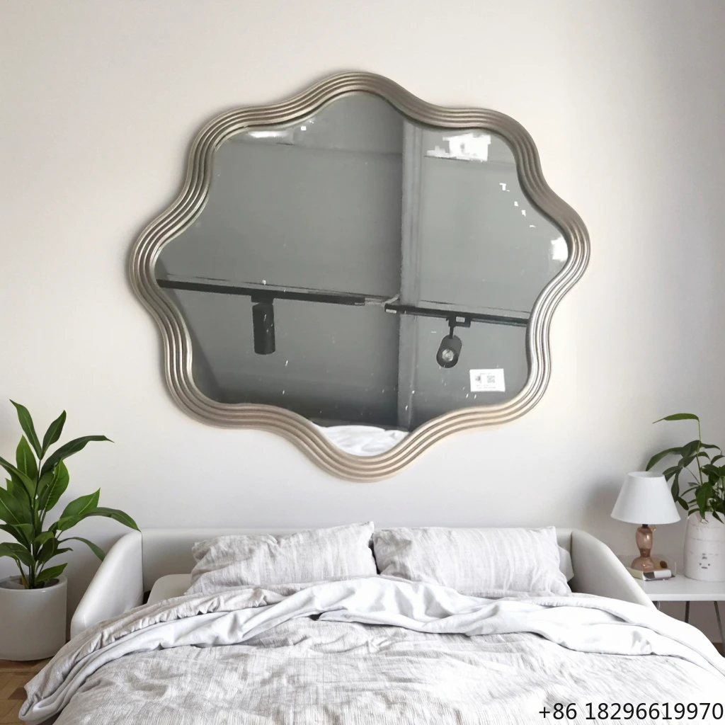 

Modern Wave Edge Iron Frame Irregular Wall Mirror Coated Metal Decor For Bathroom Living Room Bedroom