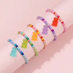 b80 Colored Rice Bead Acrylic Teddy Bear Bracelet Handmade 5pcs Set Cartoon Creative Children's Stretch Bracelet Wholesale