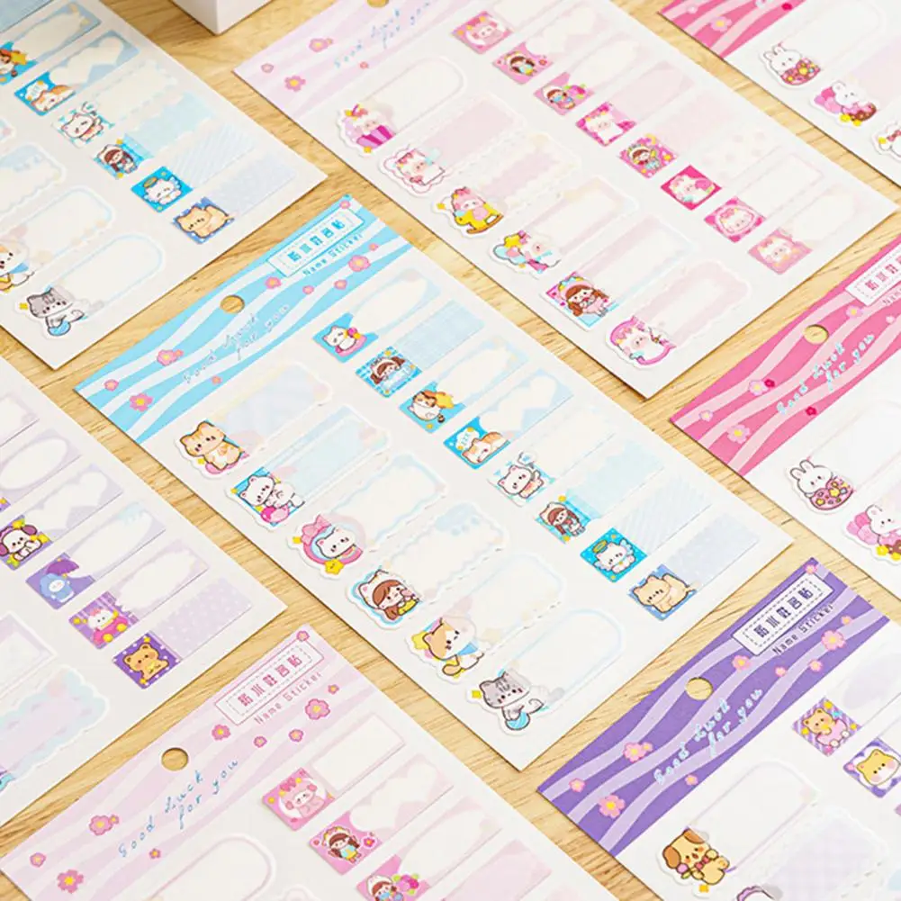Adhesive Name Tags 14pcs Cartoon Pattern Name Stickers Waterproof Self-adhesive Tag Label for Scrapbook School Stationery Cute