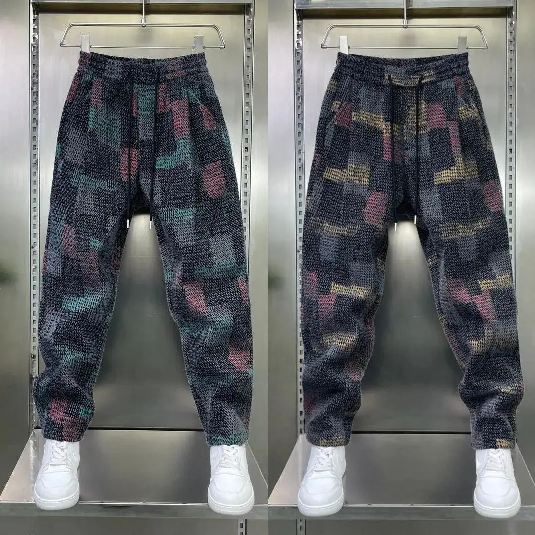 

Autumn Winter New Sle Men's Casual Pants Faionable Comfortable Plaid Trendy Youth Loose Waist mid Waist Spor Sle