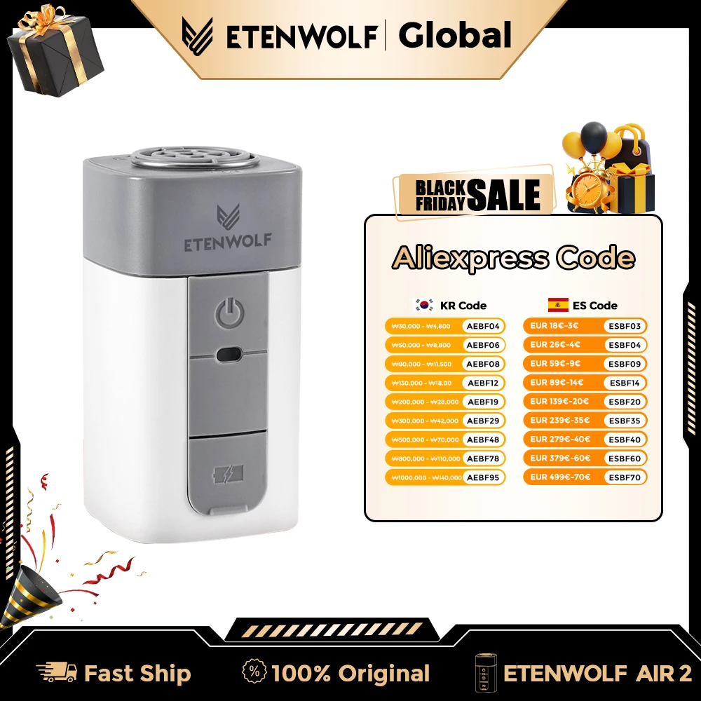 

ETENWOLF AIR 2 Air Pump for Inflatables 2600 mAh 2X Faster Inflation & Deflation Electric Air Pump Air Mattress Sleeping Pads