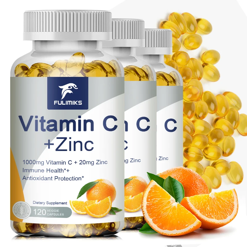 Vitamin C 1000mg with Zinc 20mg | Vitamin Dietery Supplement | Non-GMO & Gluten Free Vegan | 120/60  Capsules