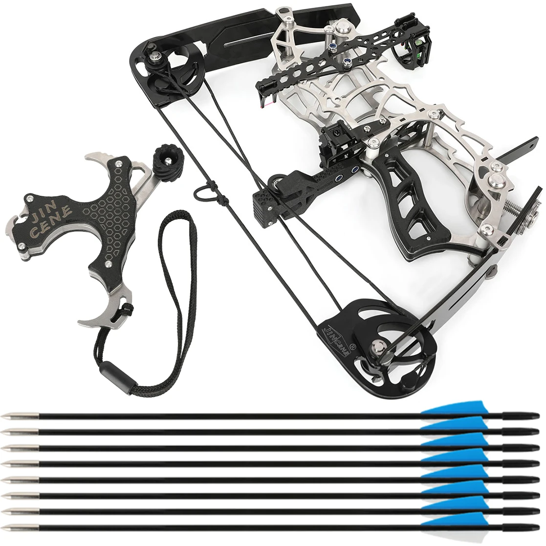 15-32LBS Compound Bow Adjustable 8pcs Arrows Carbon Fiber Handle for Right Hand Bow Hunting Target Shooting Release