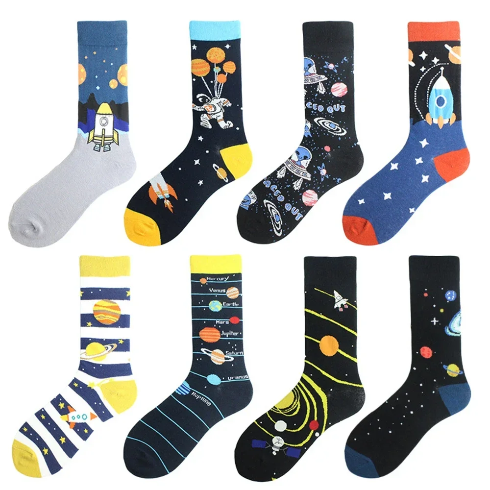 New Funny Alien Planet Universe Men's Cotton Socks European American Fashion Street Dance Trend Crew Hipster Skateboard Unisex