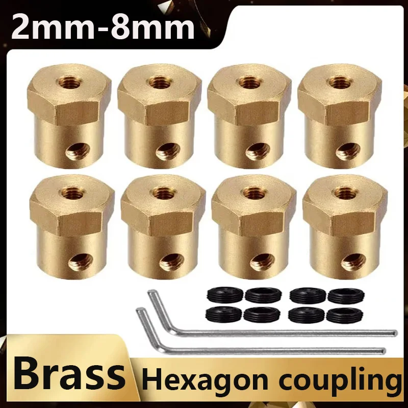 Hex Brass Shaft Coupling w/ Screws & Wrench, 2/3/3.17/4/5/6/7/8mm, Motor Connector for RC Car Wheel Shaft