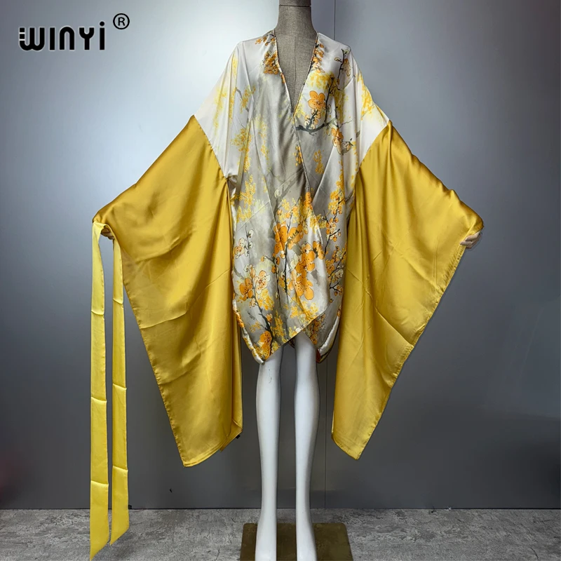 WINYI summer boho kimono holiday party sexy Cardigan Ladies Swimwear Beach Cover Up beach outfits woman loose Dress boho kaftan