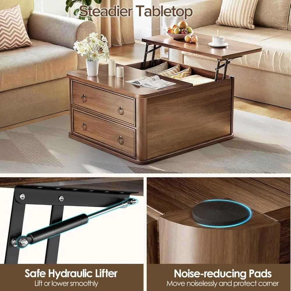 31.5 طاولة قهوة قابلة للرفع مع مساحة تخزين، طاولة قهوة مربعة مع رفع في غرفة المعيشة طاولة قهوة مزرعة كبيرة الحجم #5
