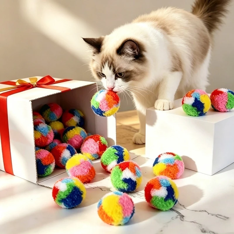 10Pcs- Randomly Colored Colorful Cat Hair Ball Toys, Safe and Fluffy Bright-colored Balls, Interactive Toys for Relax